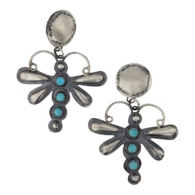 Tim Yazzie Kingman Turquoise Dragonfly Bump out Earrings