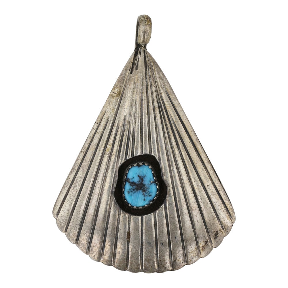 John White Vintage Navajo Kingman Turquoise Shadowbox Pendant: Sterling Silver | Genuine Kingman Turquoise | John White Vintage Navajo Kingman Turquoise Shadowbox Pendant | Navajo Native American Southwest Indian Jewelry | Good (no breaks or damages) | Approximat