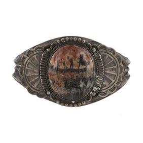 Vintage Navajo Picture Jasper Cuff Bracelet