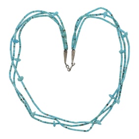 Vintage Navajo Kingman Turquoise Three Strand Heishi Necklace