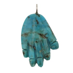 Vintage Zuni Nevada Turquoise Carved Hand Pendant