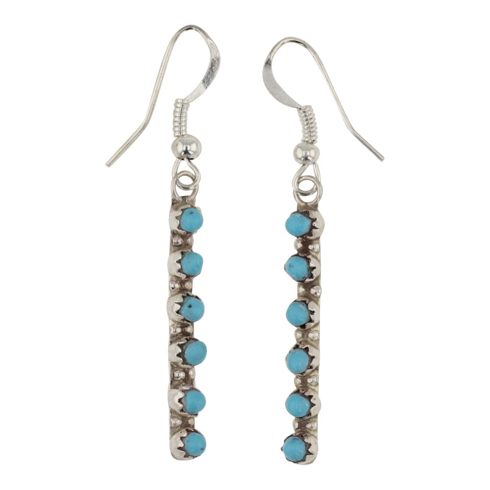 Zuni Kingman Turquoise Earrings: Sterling Silver | Genuine Kingman Turquoise | Zuni Kingman Turquoise Earrings | Zuni Native American Southwest Indian Jewelry | Good (no breaks or damages) | Approximate Weight: 2 Grams | Earrings: .2