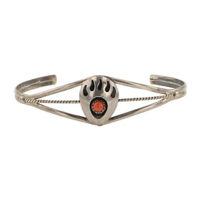 Navajo Mediterranean Coral Bear Paw Bracelet