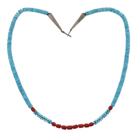 Vintage Navajo Turquoise & Mediterranean Coral Heishi Necklace
