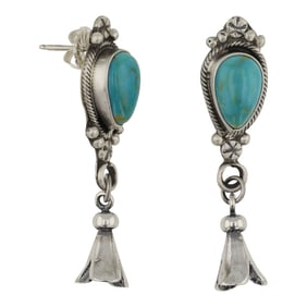 Navajo Fox Turquoise Blossom Earrings