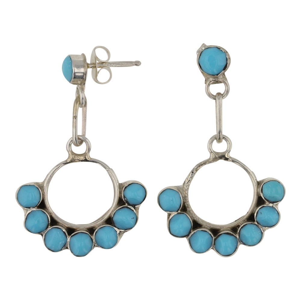 Zuni Turquoise Earrings: Sterling Silver | Genuine Turquoise | Zuni Turquoise Earrings | Zuni Native American Southwest Indian Jewelry | Good (no breaks or damages) | Approximate Weight: 4 Grams | Earrings: .75" x 1.25" (each