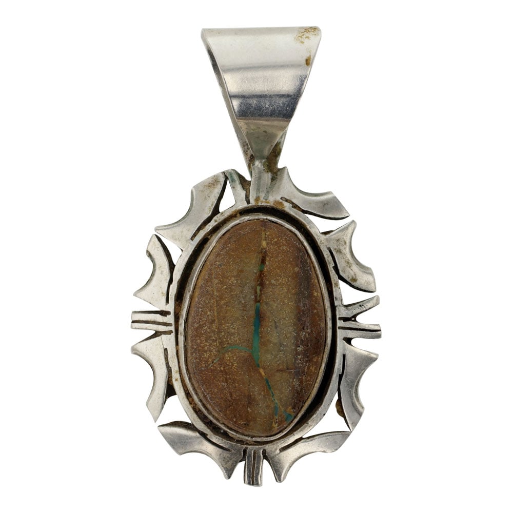 Eddie Secatero Navajo Boulder Turquoise Pendant: Sterling Silver | Genuine Boulder Turquoise | Eddie Secatero Navajo Boulder Turquoise Pendant | Navajo Native American Southwest Indian Jewelry | Good (no breaks or damages) | Approximate Weight: 7 Gr