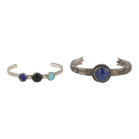 Navajo Turquoise Lapis & Black Onyx Baby Bracelets Lot of Two