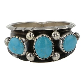Navajo Kingman Turquoise Three Stone Ring