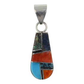 Navajo Turquoise Spiny Oyster & lapis Inlay Pendant