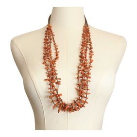 Vintage Navajo Mediterranean Coral & Shell Heishi Four Strand Necklace