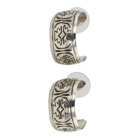 Navajo Plain Silver Stamp-Work Hoop Earrings