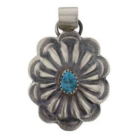 Navajo Kingman Turquoise Concho Stamp Pendant