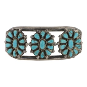 Vintage Navajo Kingman Turquoise Cluster Cuff Bracelet