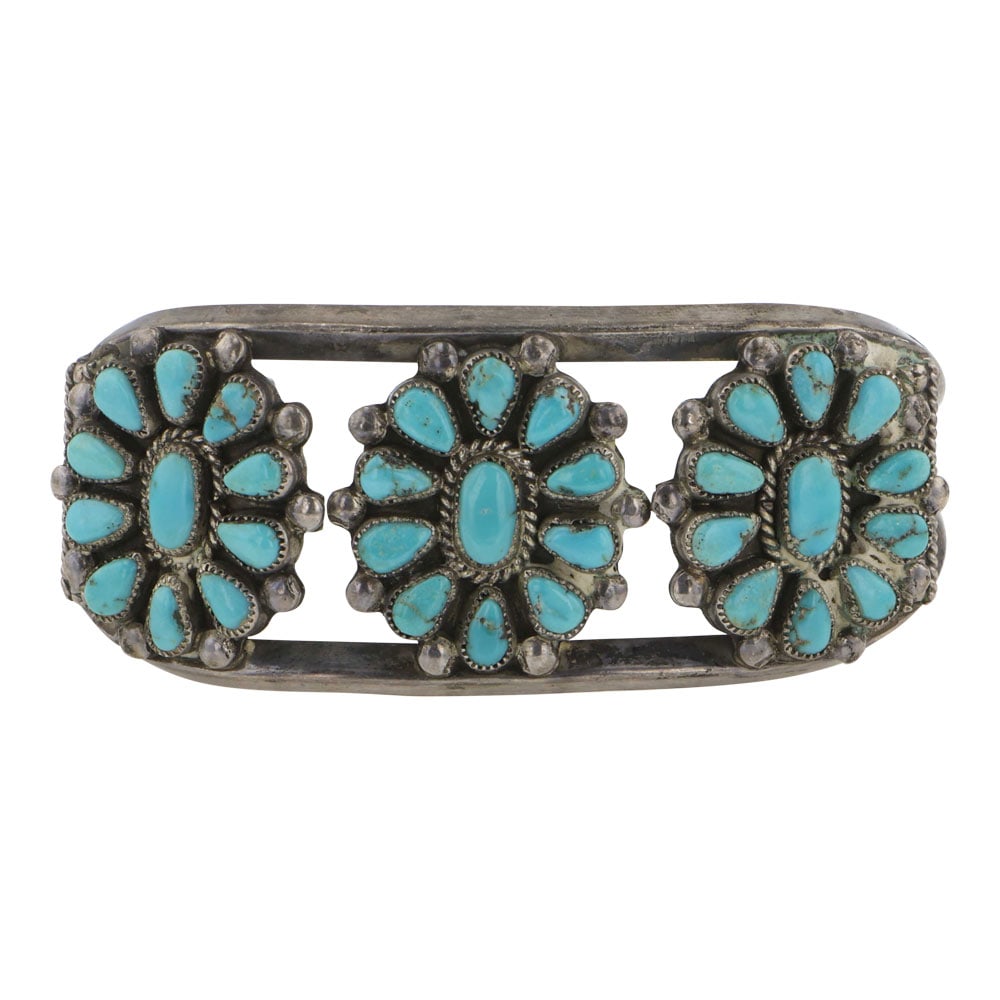 Vintage Navajo Kingman Turquoise Cluster Cuff Bracelet (1 of 3)