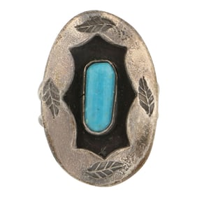 Vintage Navajo Kingman Turquoise Shadowbox Ring