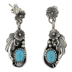 Navajo Kingman Turquoise Leaf work Earrings