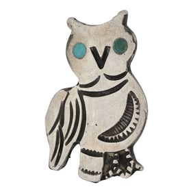 Vintage Zuni Turquoise Owl Pin