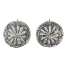Navajo Plain Silver Concho Stamp Earrings