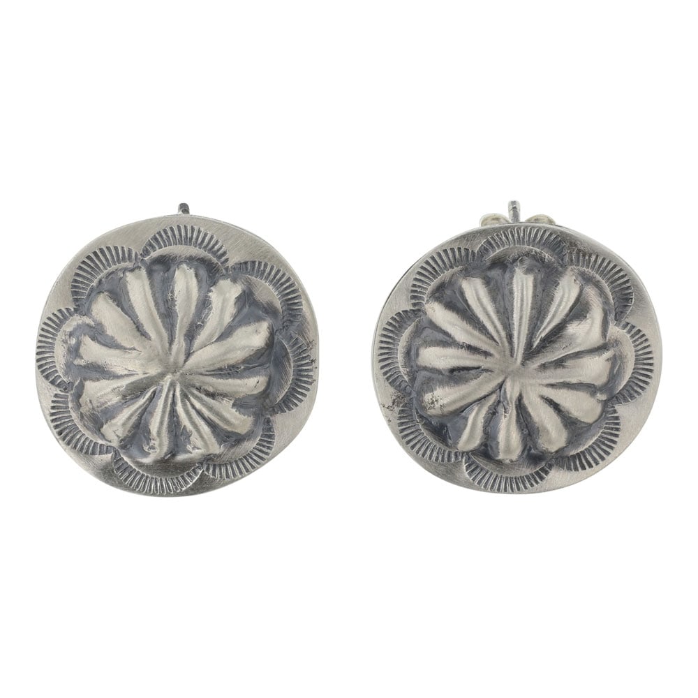 Navajo Plain Silver Concho Stamp Earrings (1 of 2)