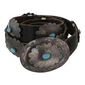 Vintage Navajo Kingman Turquoise Concho Belt