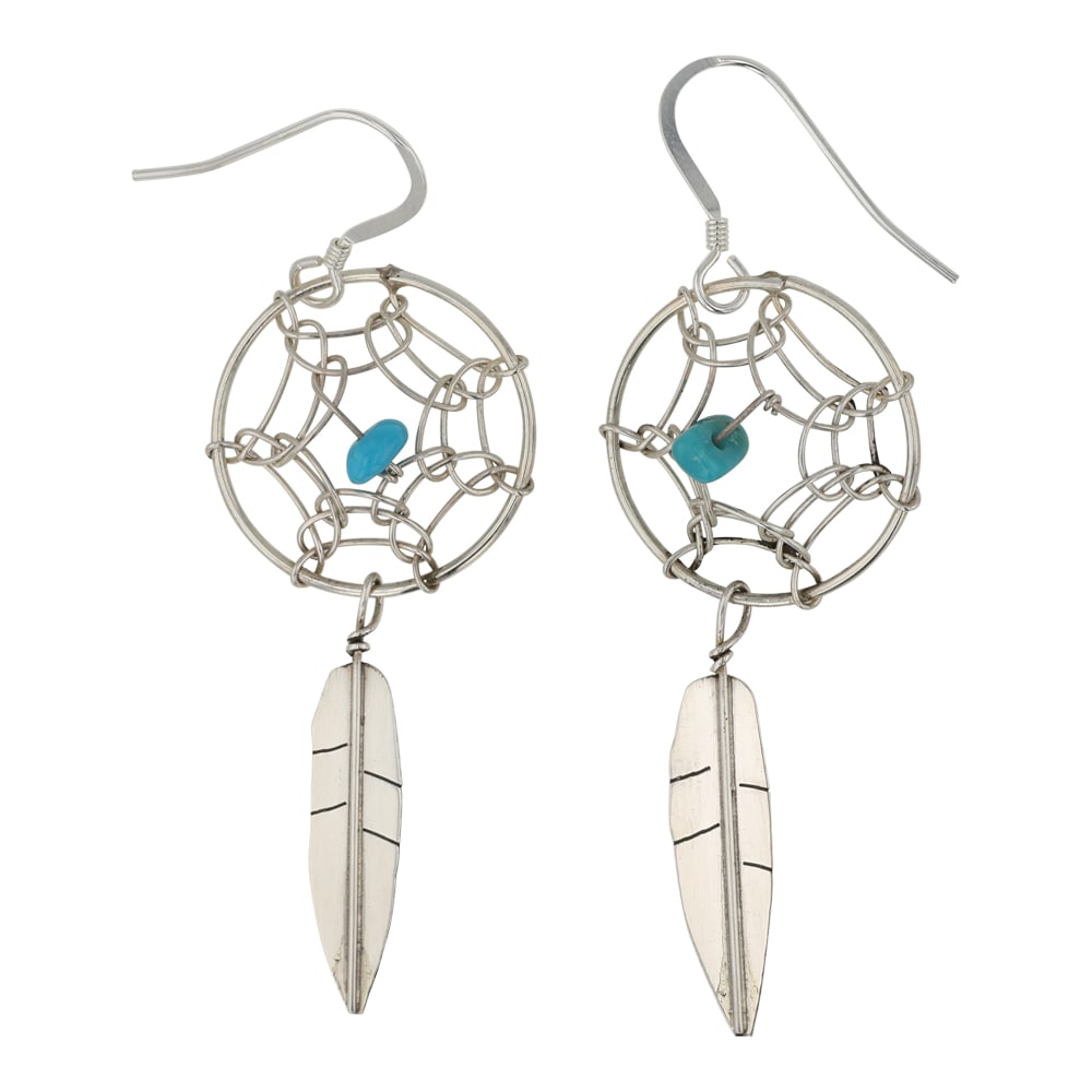 Navajo Turquoise Dream Catcher Earrings (1 of 2)