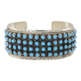 Navajo Sleeping Beauty Turquoise Four Row Cuff Bracelet