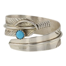 Navajo Kingman Turquoise Adjustable Feather Ring