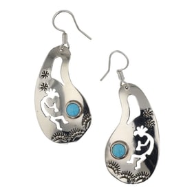 Jeff James Jr. Navajo Kingman Turquoise Kokopelli Earrings