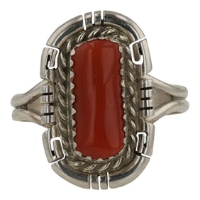 Dave Skeets Navajo Mediterranean Coral Ring