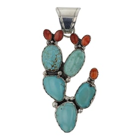 Tricia Smith Navajo Turquoise & Spiny Oyster Prickly Pear Pendant