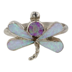 Zuni Synthetic Opal Inlay Dragonfly Ring