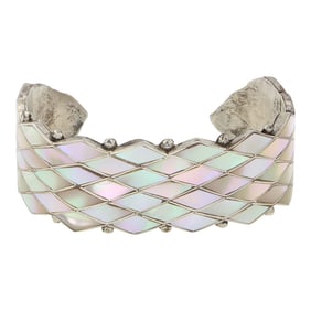 S. Wallace Zuni Vintage Mother of Pearl Inlay Intricate Bracelet