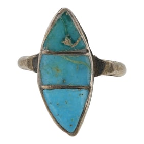 Vintage Zuni Kingman Turquoise Inlay Ring