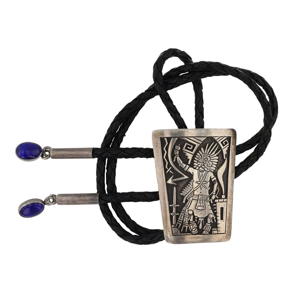 Edison Wadsworth Hopi Lapis Bolo Tie: Sterling Silver | Genuine Lapis | Edison Wadsworth Hopi Lapis Bolo Tie | Navajo Native American Southwest Indian Jewelry | Good (no breaks or damages) | Approximate Weight: 66 Grams | Bolo Tie: 18" le