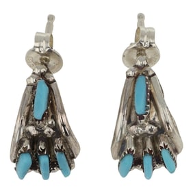 Zuni Kingman Turquoise Needlepoint Hoop Earrings
