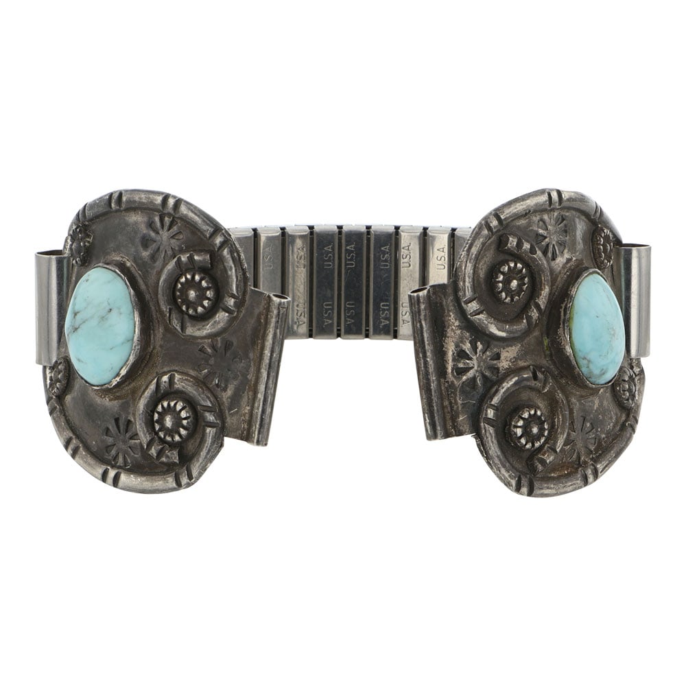 Vintage Navajo Turquoise Watch Tips: Sterling Silver | Genuine Turquoise | Vintage Navajo Turquoise Watch Tips | Navajo Native American Southwest Indian Jewelry | Good (no breaks or damages) | Approximate Weight: 38 Grams | Watch Band: 6