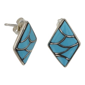 Zuni Kingman Turquoise Inlay Earrings