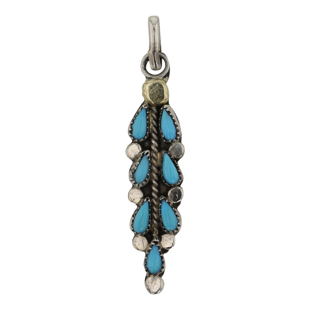 Zuni Kingman Turquoise Pendant: Sterling Silver | Genuine Kingman Turquoise | Zuni Kingman Turquoise Pendant | Zuni Native American Southwest Indian Jewelry | Good (no breaks or damages) | Approximate Weight: 1 Grams | Pendant: .25"