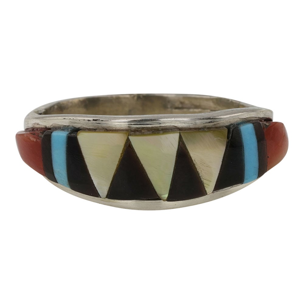 Zuni Turquoise Coral Acoma Jet & Shell Inlay Ring (1 of 3)