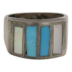 Vintage Zuni Turquoise & Shell Inlay Ring