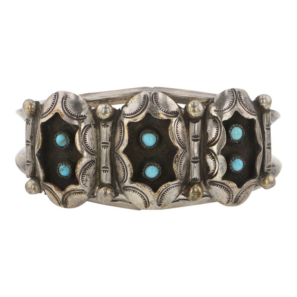 Vintage Navajo Sleeping Beauty Turquoise Shadowbox Cuff Bracelet (1 of 3)