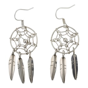 Navajo Plain Silver Dream Catcher Earrings