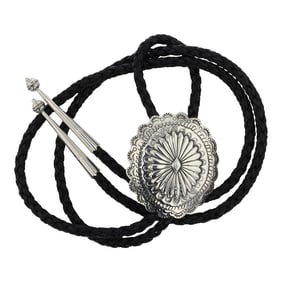 Navajo Plain Silver Stamp-Work Bolo Tie