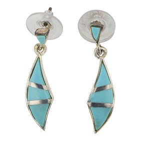 Navajo Southwest Shop Touch of Satna Fe Sleeping Beauty Turquoise Inlay Earrings