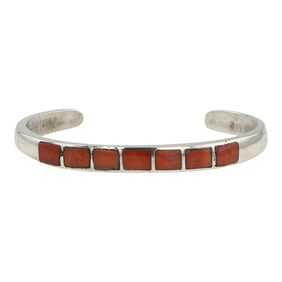 Navajo Mediterranean Coral Inlay Cuff Bracelet