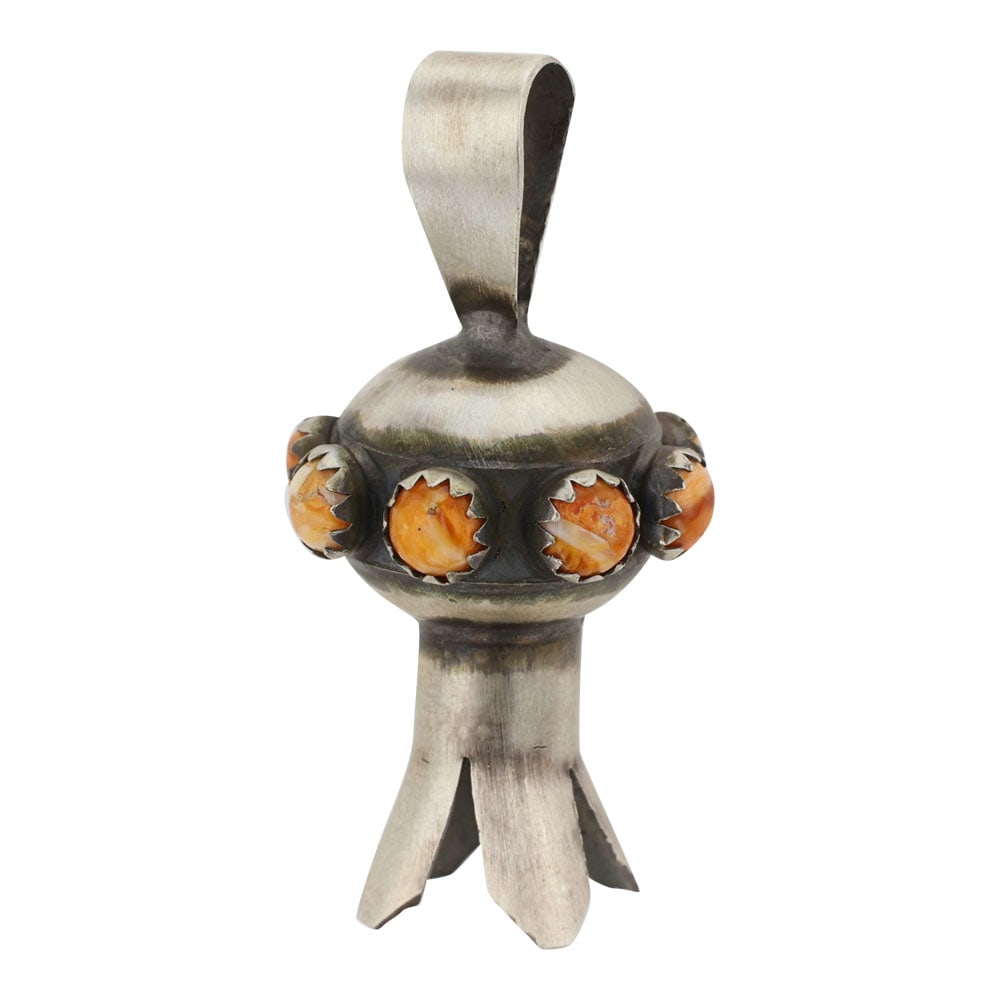 Navajo Spiny Oyster Blossom Pendant: Sterling Silver | Genuine Spiny Oyster | Navajo Spiny Oyster Blossom Pendant | Navajo Native American Southwest Indian Jewelry | Good (no breaks or damages) | Approximate Weight: 4 Grams | Pendant: .7