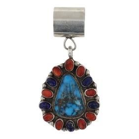 Navajo Turquoise Lapis & Spiny Oyster Cluster Pendant