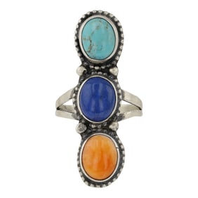 Lydia Begay Navajo Turquoise Lapis & Spiny Oyster Ring