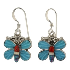 Zuni Turquoise & Synthetic Opal Inlay Butterfly Earrings